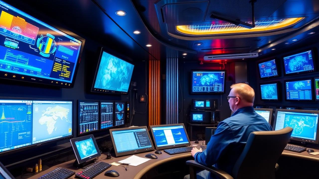 Engineering control room with digital screens